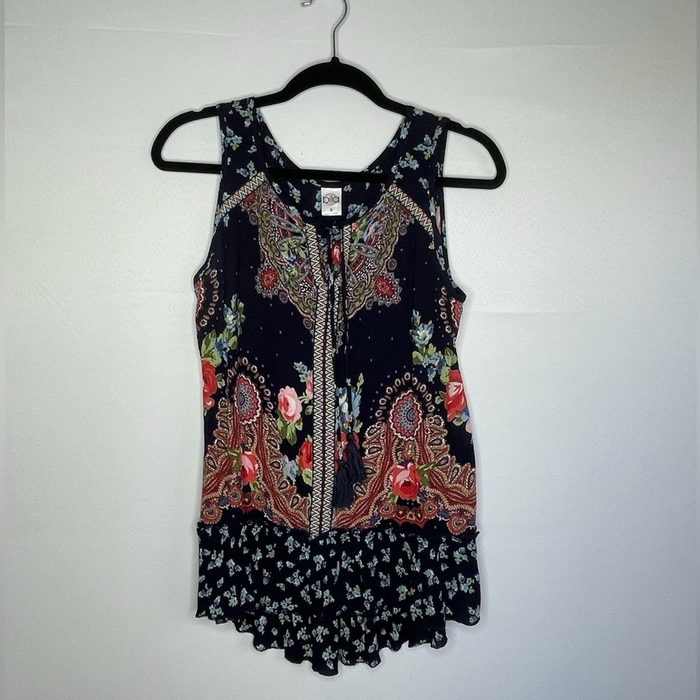 Bila Navy Floral Paisley Sleeveless Tunic